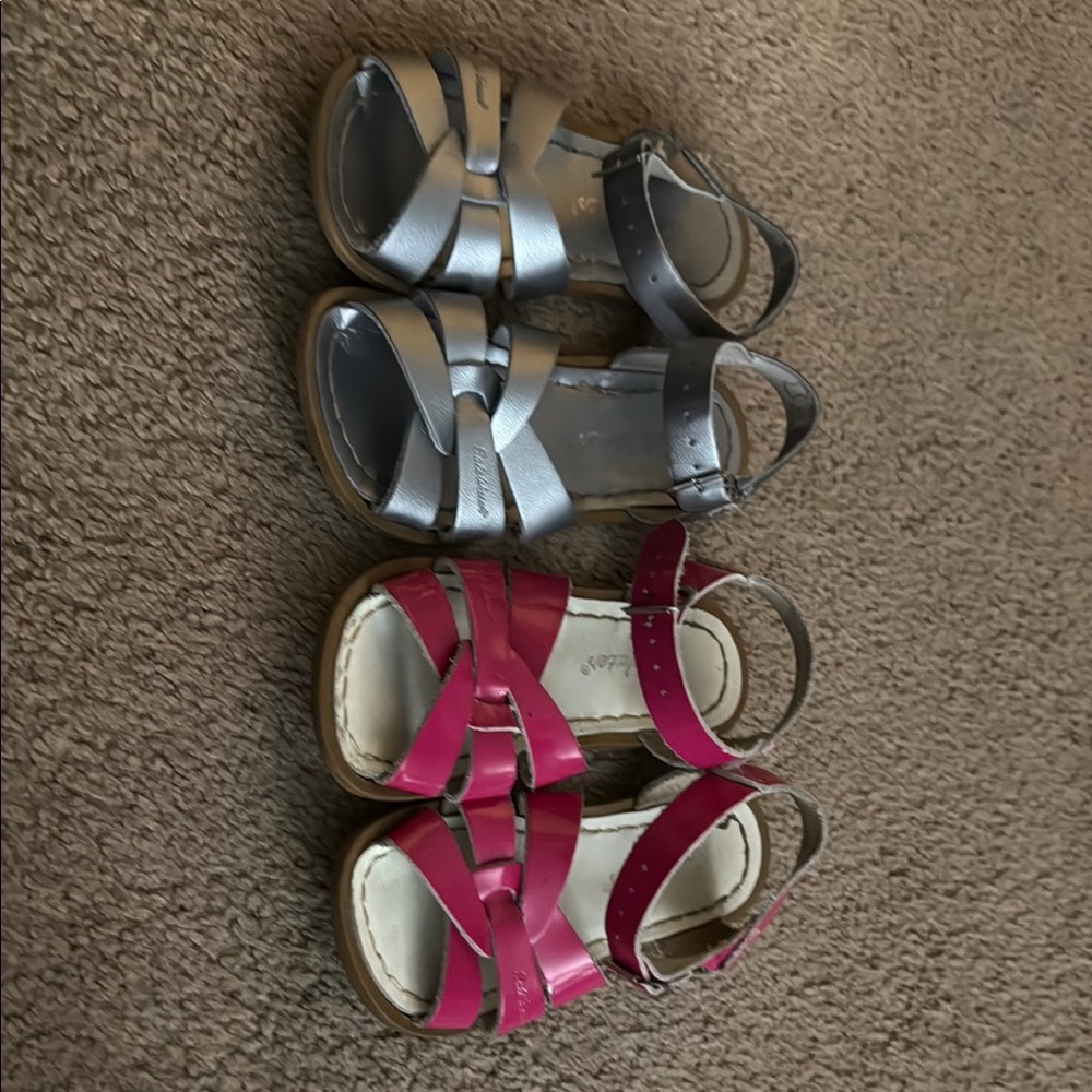 Kids Saltwater Sandals - Silver and Pink